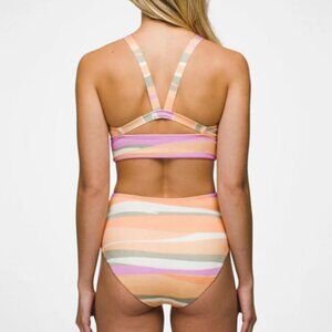 Prana Pastel Stripe High-Waist Bikini bottom in Peach, Pink, Cream, Gray